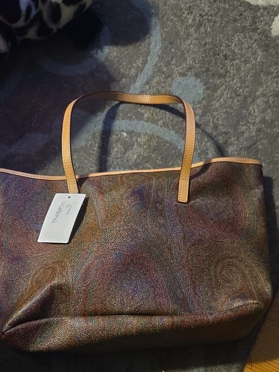 Etro Handbags - Etro Multicolor Paisley Tote with Tan Leather Handles